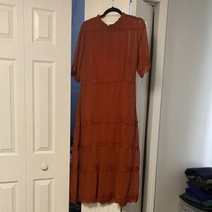 Lulu's Rust-Orange Lace Tiered Maxi Dress